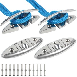 ORLANG 316 Stainless Steel Boat Cleats 6 Inch, Marine Grade Dock Cleats with Stainless Steel Bolts Fastener, Boat Dock Cleats Folding Dock Cleats for Deck and Boat (4 Pack)