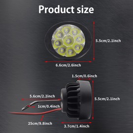 Biqing 1 Pair Motorcycle Fog Lights 12V-85V Motorcycle LED Driving Lights 9-LED Spotlights Adjustable Angle Auxiliary Lights 6000K 800LM Fit for Mount on 10mm Motorcycle Rearview Mirror