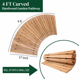 Plow & Hearth 4' Curved Outdoor Wooden Pathway | 17" Wide Rollout Outdoor Garden Walkway | Weather-Resistant Hardwood Cedar Board Walkway Landscape Edging | Decorative Lawn Patio Wedding Party