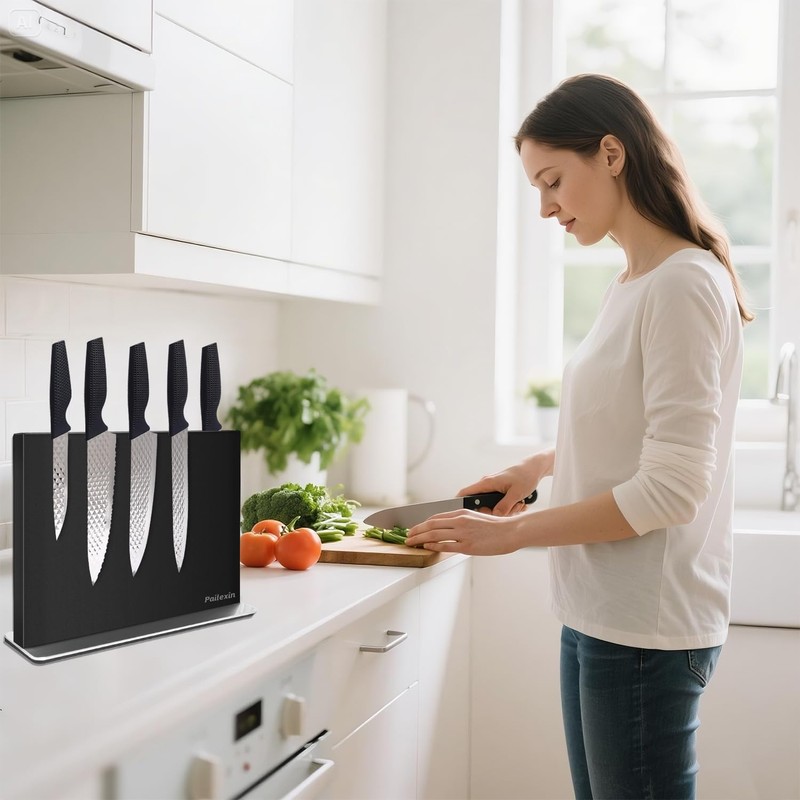 Pailexin Magnetic Knife Block Without Knives—Black Stainless Steel Double-Sided Magnetic