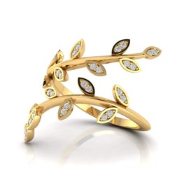 Grow Through What You Go Adjustable Leaf Ring Crystal Leaves Branch Open Ring Eternity Bands for Women Minimalist Promise Jewelry-Gold 2