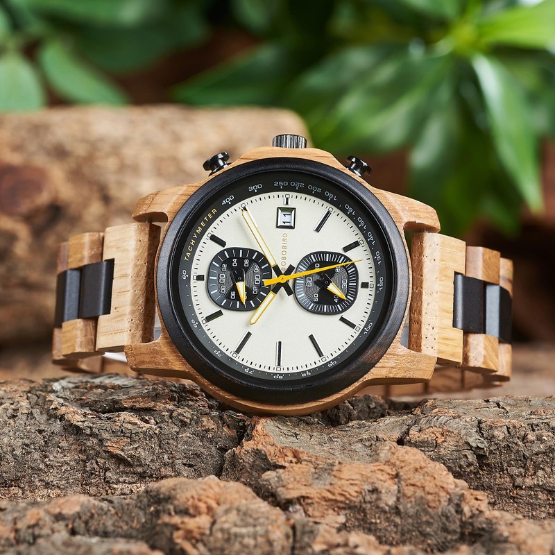 2win Wooden Watch for Men Luxury Chronograph Military Quartz Wrist