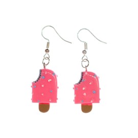 Miniblings Ice Lolly Earrings Hanging Ice Cream Summer Colourful Sprinkles Pink Bite – Handmade Fashion Jewellery I Earrings Silver-Plated, Cotton