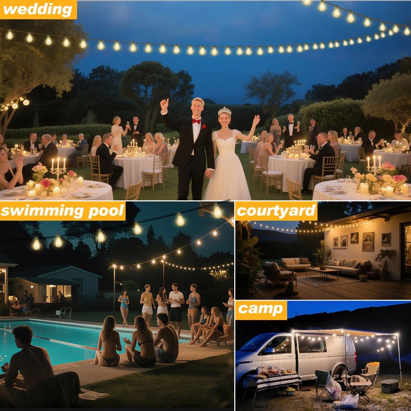 Adirxon 50 FT Outdoor String Lights with 27 Shatterproof Waterproof