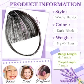 Leterly Clip in Bangs,Bangs Hair Clip for Women Clip on Wispy Bangs Fringe with Temples Hairpieces Clip in Hair Extensions Fake Bangs for Daily Wear Dark Black