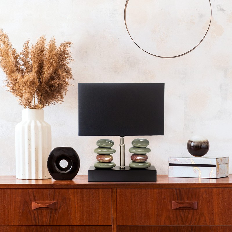 Elegant Designs LT1036-BLK Rectangular Dual Stacked Stone Ceramic Table Lamp,