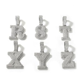 ICE WATER Large Letter zirconia Alphbet Pendant For DIY Hip Hop Couple - Color: Silver color, Specification: W