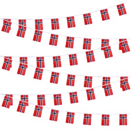 Norway Flags Norwegian Small Mini String Banner Flags Miniature Norway Flags Banners For Grand Opening, Olympics Festival,Grand Opening Sports Celebration Decorations (50 Feet 38 Flags)
