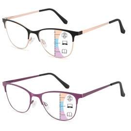 Progressive Reading Glasses Women, Oversized No Line Bifocal Multifocus Readers, Fashion Clear Top Multifocal Flex Focus Eyeglasses,Stylish Cheaters Transition Blue Light Computer Cat Eye Frame +1.0
