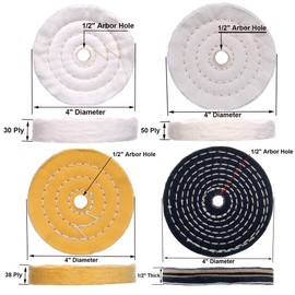 SCOTTCHEN 4" Buffing Polishing Wheels Soft(30Ply)/ Fine(50Ply)/ Medium(38Ply)/ Coarse 1/2" Thick/Rough 1/2" Thick with 1/2" Arbor Hole with 2sets 1/4" Shank for Drill - 5Pack