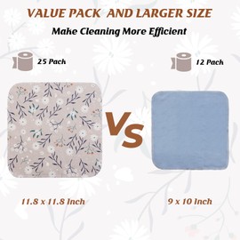 Poyday Reusable Paper Towels Washable Roll: 25Pack Cotton Cloth Paper Towels 11.8x11.8In Absorbent Soft Flannel Paperless Towels Alternative for Kitchen Reusable Napkins Zero Waste (Flower, Large)