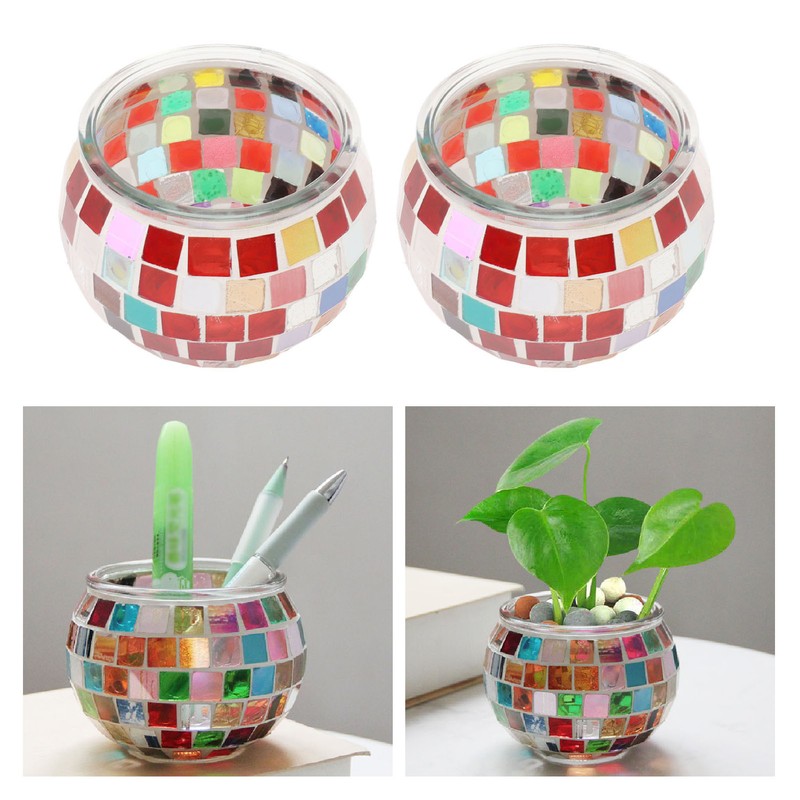2PCS Mosaic Glass Tea Light Holder Romantic Deocrative Scented Candle