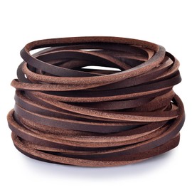 TeeLiy - Cordón plano de piel genuino de 3 mm con cordón de piel vacuno de grano completo, cordón trenzado de cordón (alumbre café oscuro, 5 yardas)