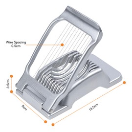 Egg Slicer, Metal Egg Slicer Cutter, Heavy Duty Aluminium Slicer, Multifunctional Egg Cutter, Heavy Duty Aluminium Slicer Aluminium Slicer for Boiled Eggs Dishwasher Safe 13,5 x 8 cm Silver