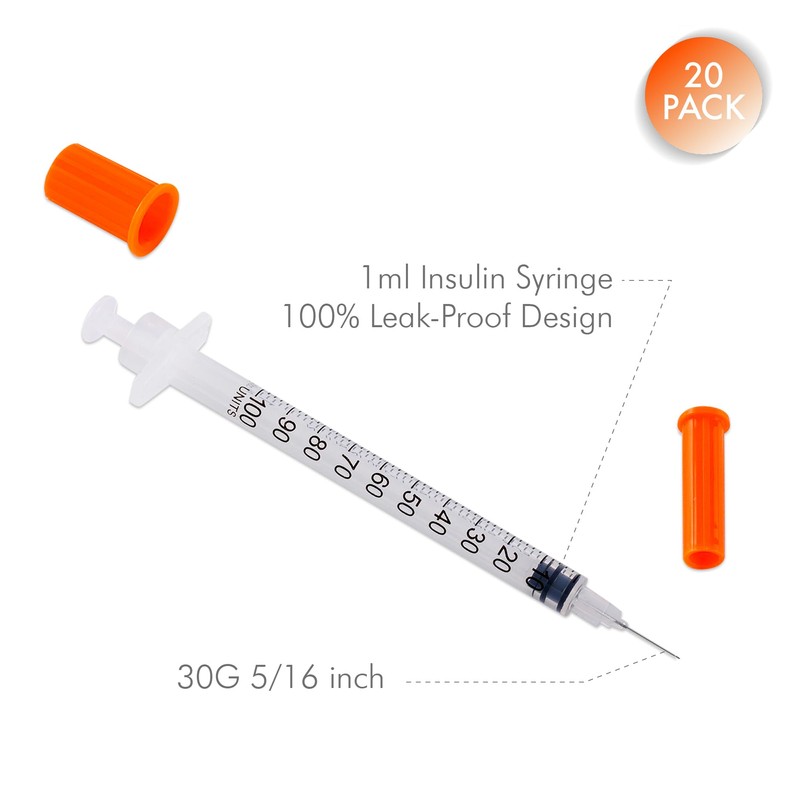 1ml/cc 30G 8mm Syringes, Lab Dispensing Syringe, Individual Wrapped, 20