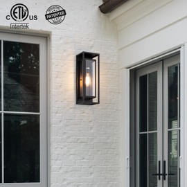 mirrea 18" Classic Outdoor Wall Sconce 1 Light in Matte Black Rectangular Metal Frame and Clear Glass Shade Waterproof Porch Light Patio Light Pack of 2