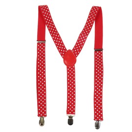 NiceYnn Mens Braces with 3 Clips - Y-Back 2.5cm Wide Adjustable Elastic Mens Suspenders Durable Suspenders Strong Metal Clips for Weddings Casual Formal Events Christmas Festival Red White Dot