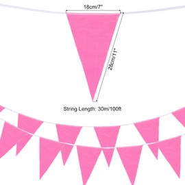 sourcing map 30M/100ft Pink Bunting Banner String Hanging with 60PCS Triangle Flags Pennant Banner for Outdoor Garden Wedding Birthday Party