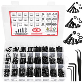 Nuts and Bolts Assortment Set M3 M4 M5, CYLBAQ Black Hex Socket Head Cap Screws Bolts and Nuts Kit, 600PCS Round Head Pan Head Machine Screws Assorted Set, Hex Bolts and Nuts Assortment Kit