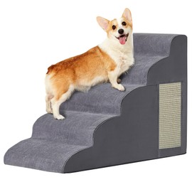 Pet Stairs, Dog Stairs for Small Dogs, Dog Steps, 5-Step Curved Dog Ramp for Bed, Couch, Sofa, Car and Chairs, Non-Slip Bottom Design, Cat Scratching Board, High Density Foam Portable Pet Step, Grey