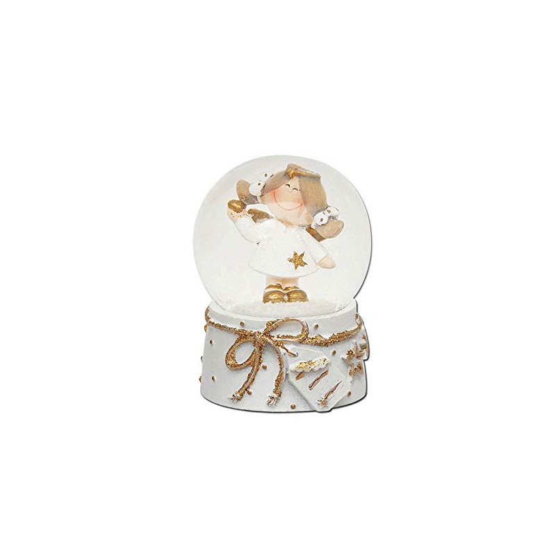 Dekohelden24 501423 Mini Snow Globe with Angel Design White/Golden Base