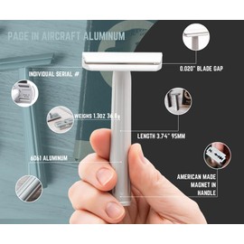 Rex Supply Co. Page Three Piece Double Edge Safety Razor – Aircraft Aluminum Finish, Ultra-Light CNC-Milled Razor for Men, Durable Travel Shaver Compatible with All Standard DE Blades