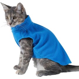 Cat Fleece Vest Small Pet Fleece Sweater for Cats Only Cat Clothes Boys, Blue, XS