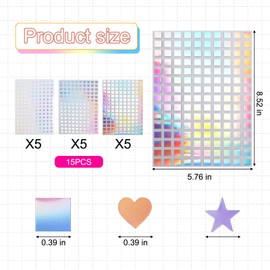 2250Pcs Self-Adhesive Mini Holographic Stickers, Sparkly Holographic Stickers for Planner, Reward, Home Decoration, DIY Projects（Stars 、Hearts、Squares）