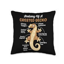 Cute Lizard and Crested Gecko Reptile Designs Anatomy of A Crested Pet Lizard Reptile Eyelash Gecko Throw Pillow, 16x16, Multicolor