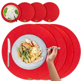 Miqio® Felt and Leather Design Place Mats (Round) – Set with 4 Washable Premium Placemats 37 cm and 4 Drinks Coasters