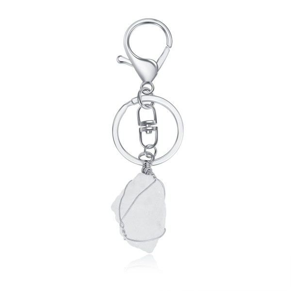 Jovivi Gemstone Keyring Raw Stone Healing Stone Amethyst / Rock Crystal Natural Stone Pendant Keychain Bag Pendant, Gemstone Metal