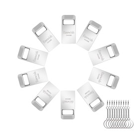 USB Stick 32 GB Pack of 10, Metal Memory Stick USB 2.0 USB Stick 32 GB USB Flash Drive with Key Ring for School Office Car PC Laptop (Silver x 10 Pack)