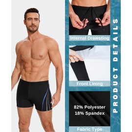 AMZSPORT Swimming Trunks Men, Quick Dry Swim Shorts Beach Board Swimwear, Black, M