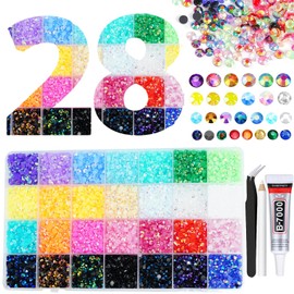 22000pcs Resin Rhinestones for Crafting, Jelly AB Lake Blue 2mm 3mm 4mm 5mm 6mm Flatback Round Beads, Non-Hotfix SS8 SS10 SS16 SS20 SS30 Gems with 15ml Glue for DIY Crafting, Nails, Makeup Decoration