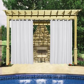Macochico Blackout Outdoor Curtains for Patio Windproof 84 inch Length,Silver Stainless Steel Grommet Outdoor Canvas Curtains for Porch Pergola,1 Panel,White,84 x 84