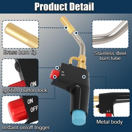 TS4000 Trigger-Start Torch Head,MAPP/Propane Gas Torch Kit with Push Button Start - Angled Burner Handheld Torch for Light Welding, Soldering, Brazing, Heating, Thawing and More