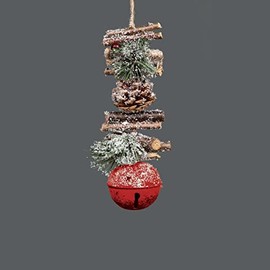 SHATCHI 33cm Garland with Red Jingle Bells Wooden Sticks, Berries and Pinecones Christmas Home Wall Door Hanger Sleigh Bells Xmas Holiday Hanging Decorations