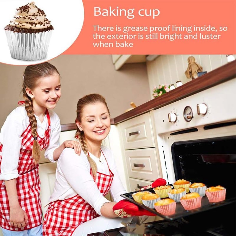 Heatunk 300-Pack Metallic Foil Cupcake Liners - Gold, Silver, Rose