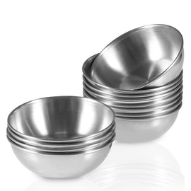 Amytalk 12 Pack 3.5inch Stainless Steel Sauce Dishes Mini Individual Saucers Bowl Round Seasoning Dishes Sushi Dipping Bowl Appetizer Plates, Sliver