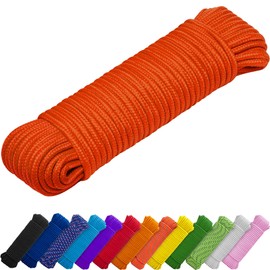 TECEUM Rope – 150 Feet x 1/4 Inch (7mm) – Orange – Strong All-Purpose Utility Rope – Camping, Crafting, Flag Pole, Indoor & Outdoor – Polypropylene Nylon Poly Lightweight Diamond Braided Cord
