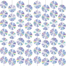8pcs Retro 90s Party Decorations, Vintage CD Cutout Hanging Banner with Disco Ball Design for 2000s Music Themed Party, Y2K Birthday Decoration Supplies (90s 2000s Decades Party Garlands)