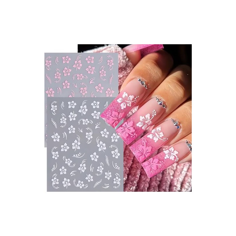 Irikdescia Pegatinas de Uñas 3D con Flores Hibiscus – Set
