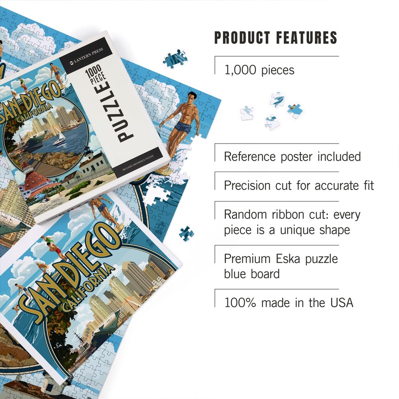 Lantern Press 1000 Piece Jigsaw Puzzle, San Diego, California, Montage