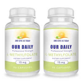 L-Methylfolate 15mg (2 Bottles) - 180 Capsules - Professional Strength Active Methyl Folate - 5-MTHF Supplement - Non GMO, Gluten Free, No Fillers