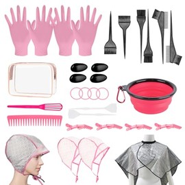 32 Pcs Hair Dye Coloring Kit,Hair Dye Tools for DIY Salon.Hair Dye Brush and Bowl Set/Highlighting Frosting Cap with Plastic Hooks/Dye Brush/Ear Cover