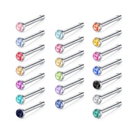 TheNoseyJeweler 5 Piece Lot Surgical Steel Pin Shaped Silver Nose Rings Random Colors Studs 20G