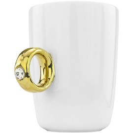 Fairly Odd Novelties Ceramic Engagement 2 Carat Solitaire Ring Novelty Gag Gift Mug, Gold