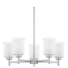 Doraimi Lighting 5 Light Chandelier Brushed Nickel Finish,Classic Style Ceiling Pendant Light Clear Frosted Glass Shade Fixture for Meeting Room Dining Room Over Table Living Room
