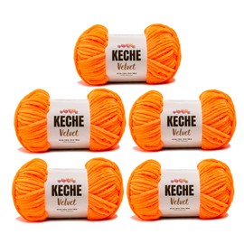 Keche Yarn for Crocheting, Velvet Soft Chenille Bulky Baby Blanket Amigurumi Yarn 100 gr (132 yds) (5 SKEINS) - Neon Orange