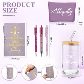 Domensi 6 Pcs Funny Lawyer Gifts for Women Allegedly Back to School Essentials for Law School Student 16 oz Glass Cup Tumbler Makeup Bag Notepad Ballpoint for Law Bar Study Paralegal Attorney(Purple)